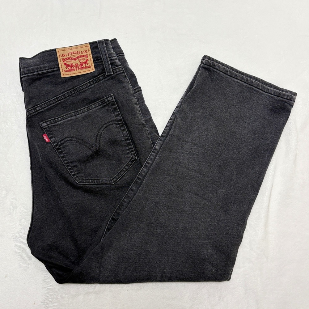 Levi's Ribcage Straight Black Jeans 32 Indie Grunge Minimalist Off Duty Model